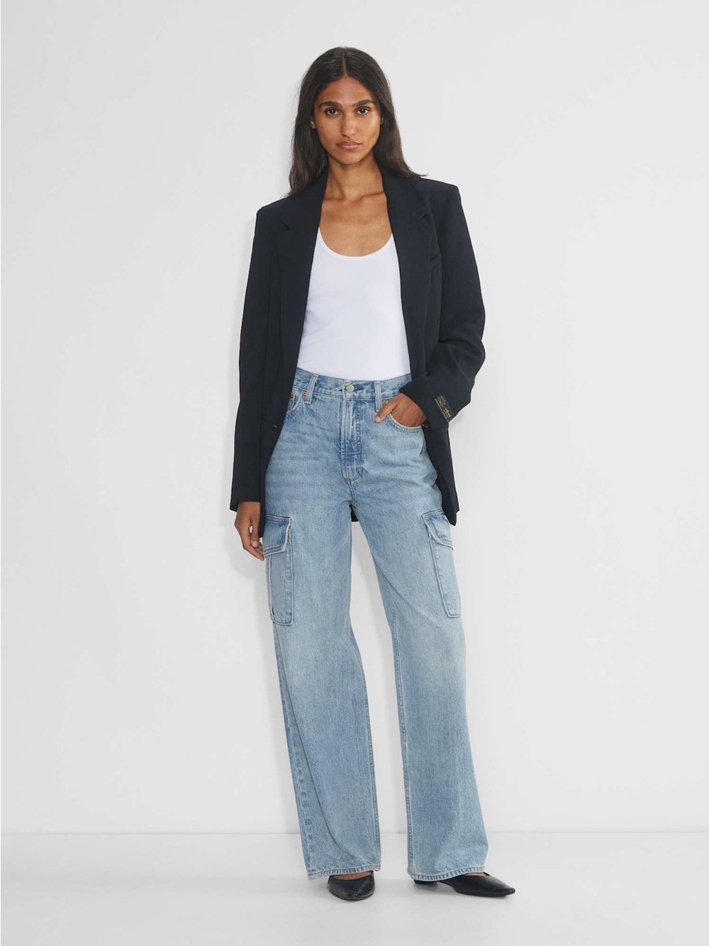 Aritzia denim forum 7 Yrs Bleu Taboo The Farrah Hi-Rise wide Cargo Jean size 25